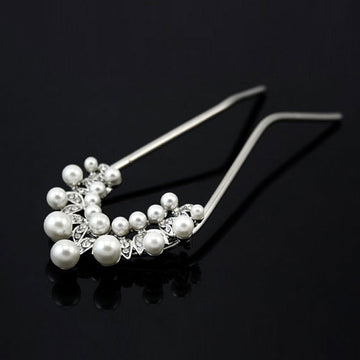 Czech Rhinestone & Pearl 2-Prong Bridal Hair Stick Fork